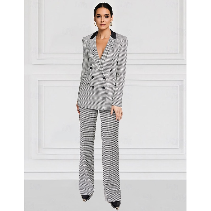 Women's 2 Pieces Suits Formal Wedding Guest Stretch Crepe Elegant Simple Long Sleeve Floor Length Peak Lapel Double Breasted