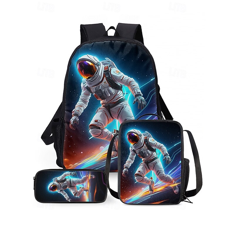 Kids' 3-Piece Astronaut Backpack Set – Colorful Galaxy Space Print School Backpack, Insulated Lunch Bag, and Pencil Case for Boys and Girls, Ideal for School, Travel and Birthday Gifts