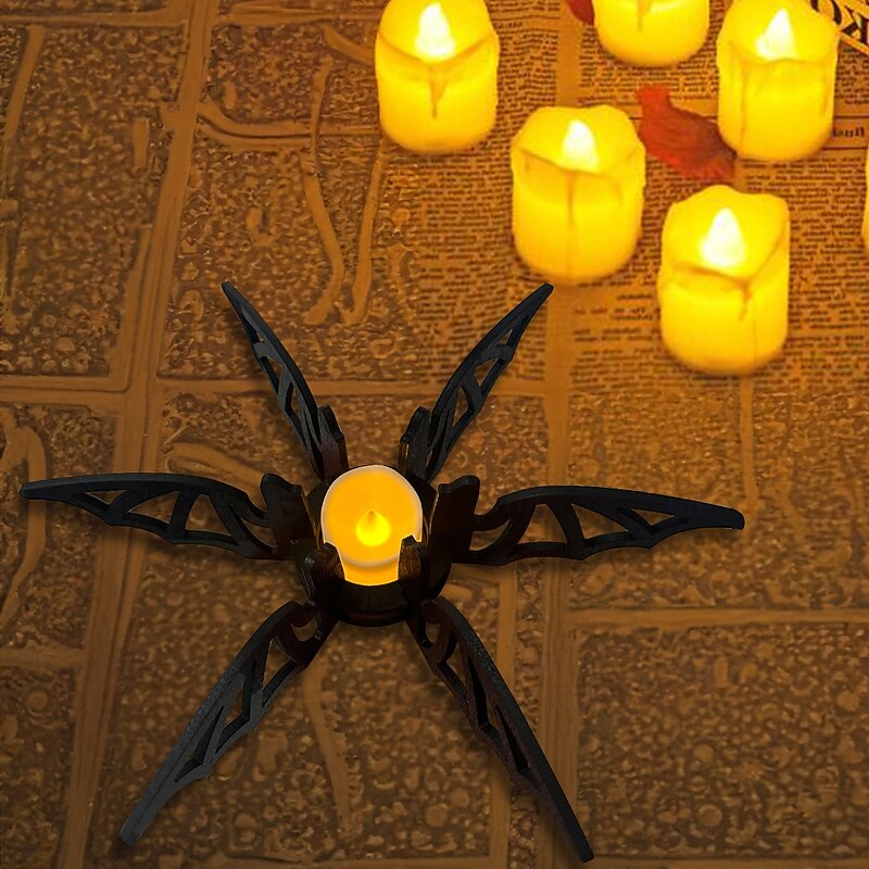 Halloween Bat Candle Holder Wooden Black Bat Table Centerpiece, Spooky Candle Stand for Dinner Table, Party, Haunted House Decorations2