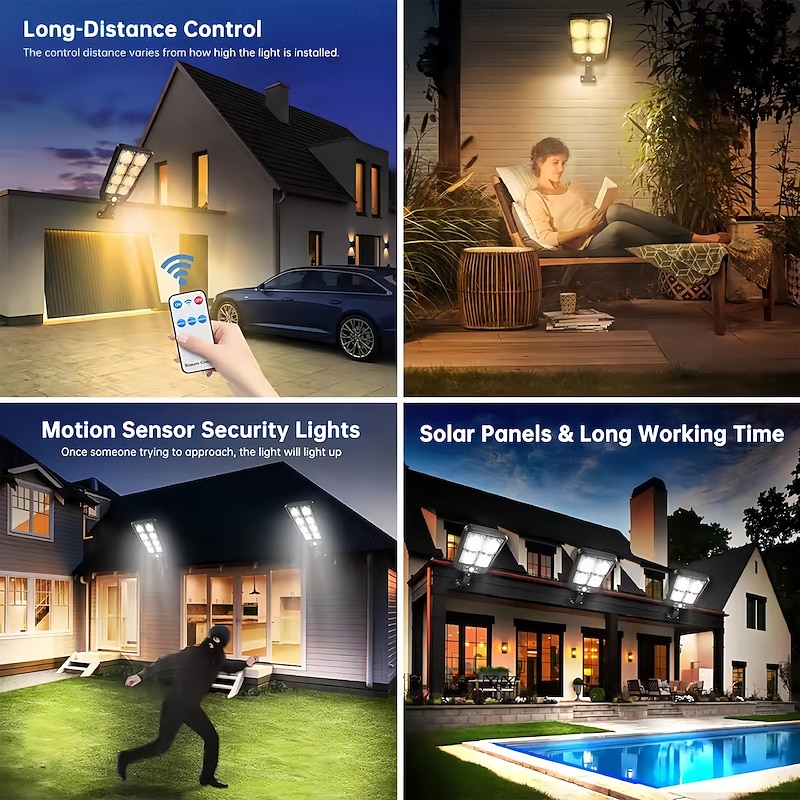 100/200led Solar Street Light IP65 Waterproof Solar Outdoor Motion Sensor Lights Solar Wall Light with Remote for Garden Yard  1PC3
