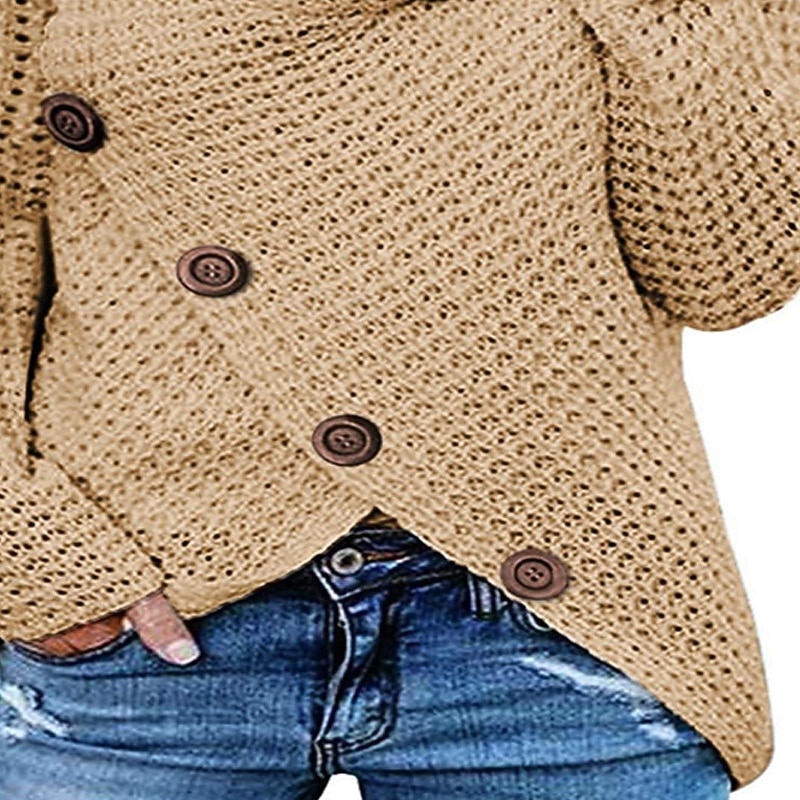 Women's Sweater Casual Solid Color Ribbed Turtleneck Buttons Knitted Long Sleeve Regular Tops Knit Going out Weekend Khaki Gray Fall2