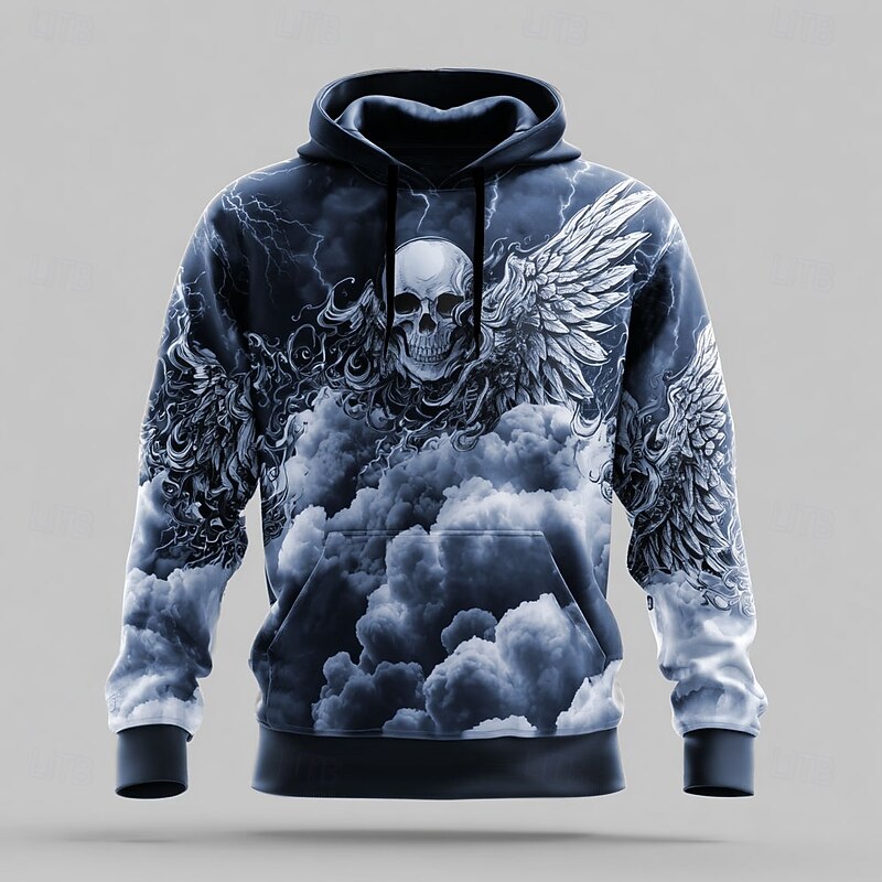 Men's Skull 3D Hoodies Sweatshirt Cool Party Long Sleeve Crew Neck Club Streetwear Black Blue Drawstring Graphic Fall Winter Designer2