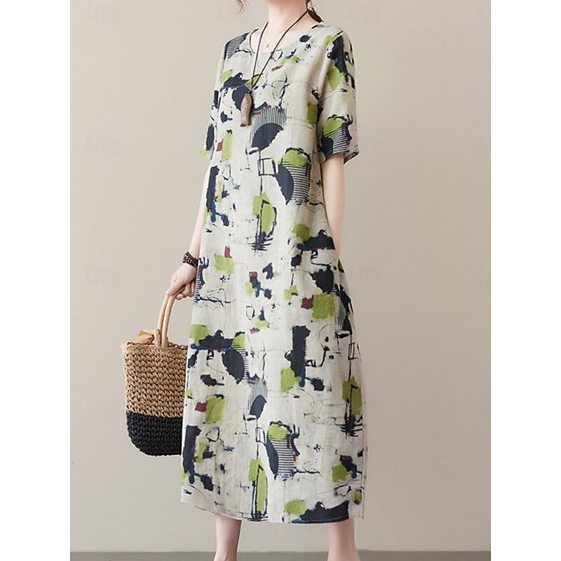 Women's Maxi Dress Summer Dress Casual Daily Regular Fit Graphic Short Sleeve Crew Neck Gray Summer4