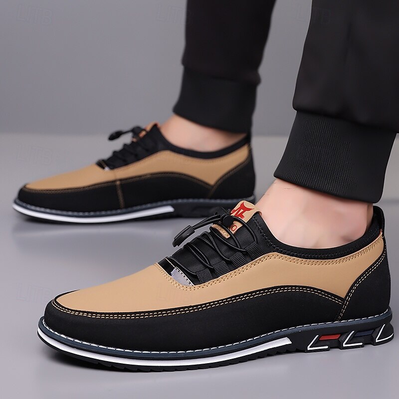 Men's Beige and Black Athletic Sneakers with Elastic Lace-Up Design and Cushioned Sole – Comfortable and Stylish Sports Footwear for Casual Wear, Running, and Outdoor Activities3