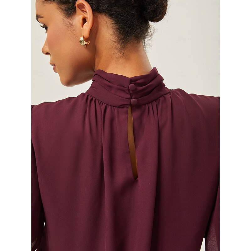 Chiffon Shirred High-Neck Blouse3