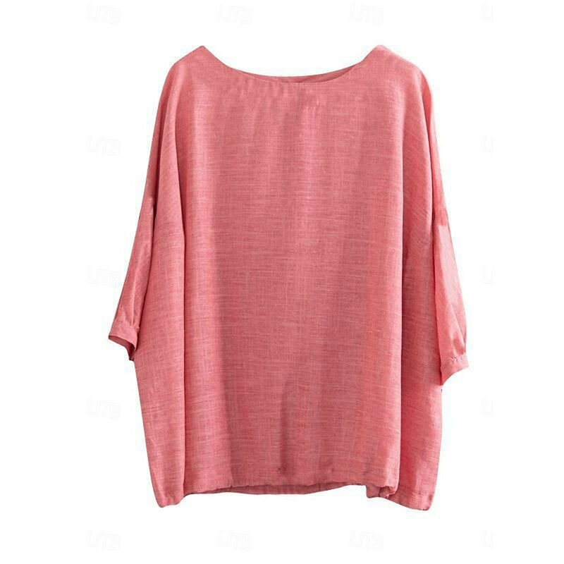 Women's Shirt Solid Color Stylish Casual 3/4 Length Sleeve Crew Neck Regular Tops Daily Pink Blue Purple Green Summer Spring2