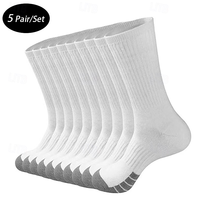 Men's 5 Pairs Multi Packs Socks Running Socks Casual Socks White Red Color Color Block Vacation Sports & Outdoor Daily Basic Medium Spring Fall Fashion Casual