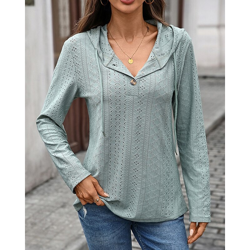 Women's Texture Sweatshirt Pullover Hoodie Sweatshirt Plain Streetwear Casual Comfy Long Sleeve Hooded Regular Tops Street Holiday Going out Buttons Black Pink Navy Blue Green Fall3