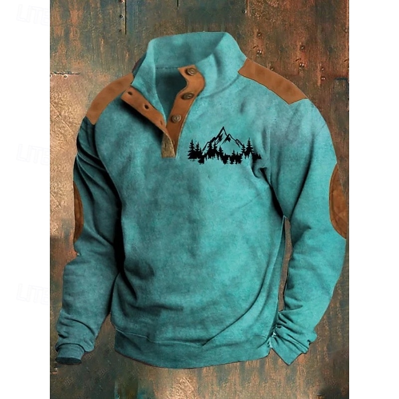 Men's Sweatshirt Black White Blue Brown Green Standing Collar Graphic Print Daily Holiday Going out Polyester Streetwear Casual Fall Winter Clothing Apparel Hoodies Sweatshirts  Long Sleeve