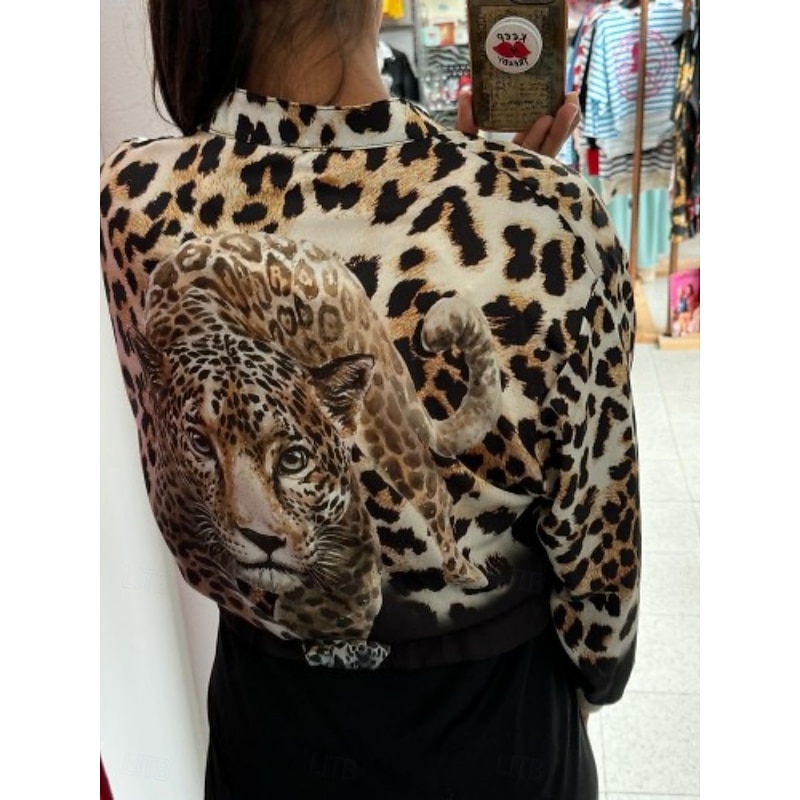 Women's Bomber Jacket Comfortable Breathable Zipper Print Casual Leopard Vacation Street Casual Daily Wear Zipper Regular Stand Collar Regular Fit Long Sleeve Outerwear Black White Pink Summer Spring2