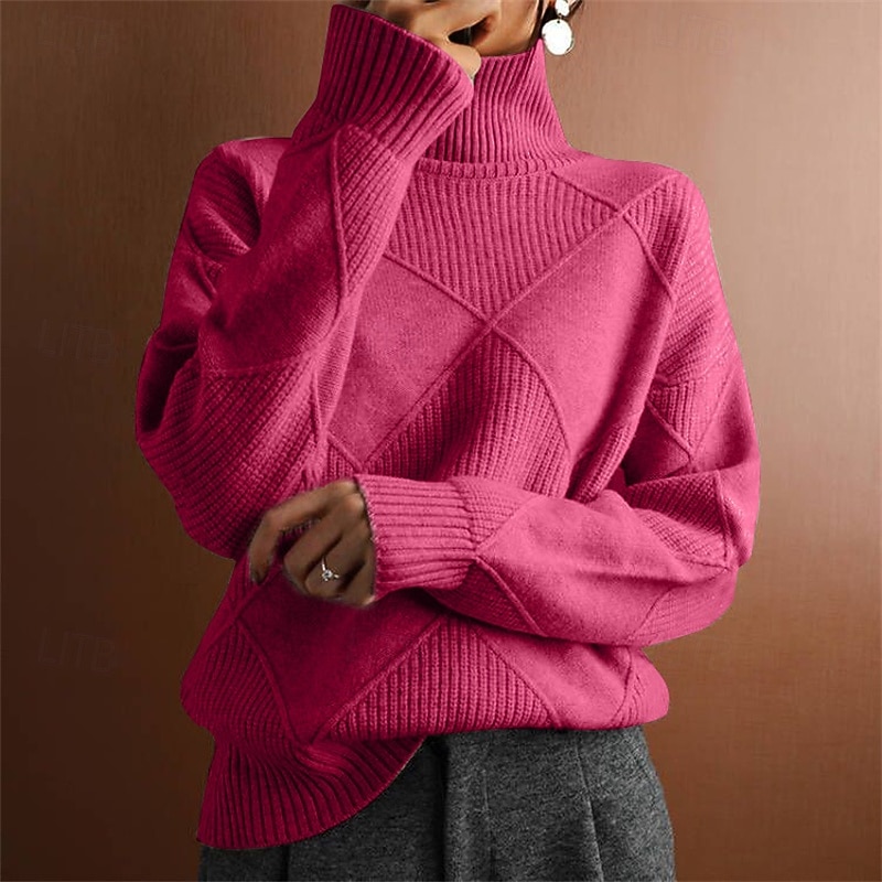 Women's Pullover Casual Solid Color Chunky Turtleneck Knitted Long Sleeve Regular Tops Knit Daily Holiday Going out Black Pink Fall Winter2