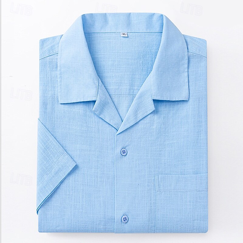 Men's Shirt Linen Shirt Summer Shirt Beach Wear Cuban Collar Shirt Solid Color Vacation Street White Navy Blue Blue Green Short Sleeve Collar Summer Spring Clothing Apparel Front Pocket3