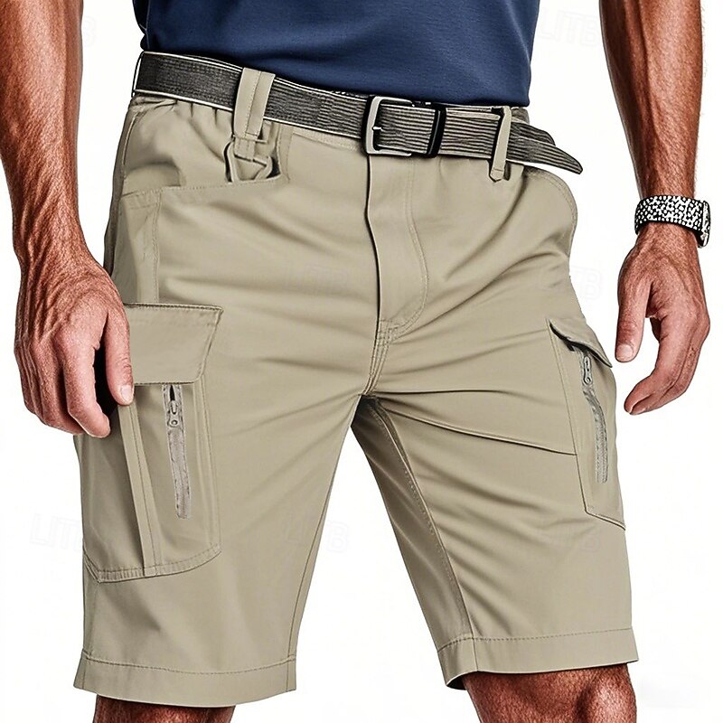 Men's Tactical Shorts Cargo Shorts Shorts Summer Shorts Elastic Waist Multi Pocket Flap Pocket Plain Quick Dry Wearable Knee Length Outdoor Sport Daily Fashion Casual Black Khaki