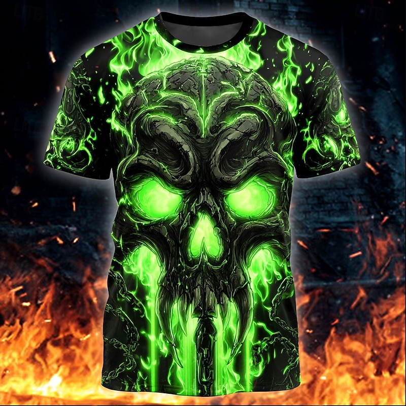 Halloween Day of the Dead Skull Men's Skull T Shirt Short Sleeve T shirt 3D Print Crew Neck Shirt Gothic Street Casual Daily Summer Spring All Seasons Clothing Apparel