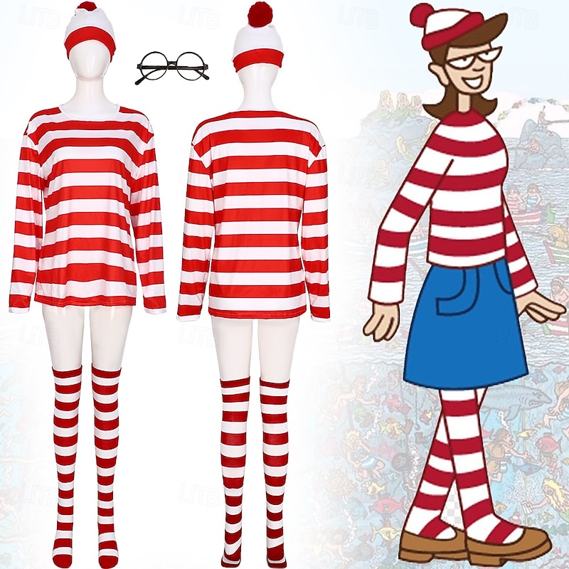 Where's Wally Costume Storybook Characters Movie Cosplay for Women's Girls' Kids Adults' Halloween Performance Educational Dress Up School Event3