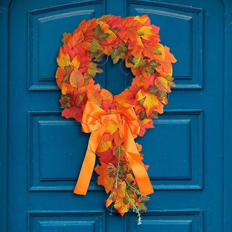 Fall Wreath for Front Door Thanksgiving Autumn Harvest Indoor Outdoor Decoration, Rustic Maple Leaf Grapevine Wreath Wall and Door Hanging Decor4