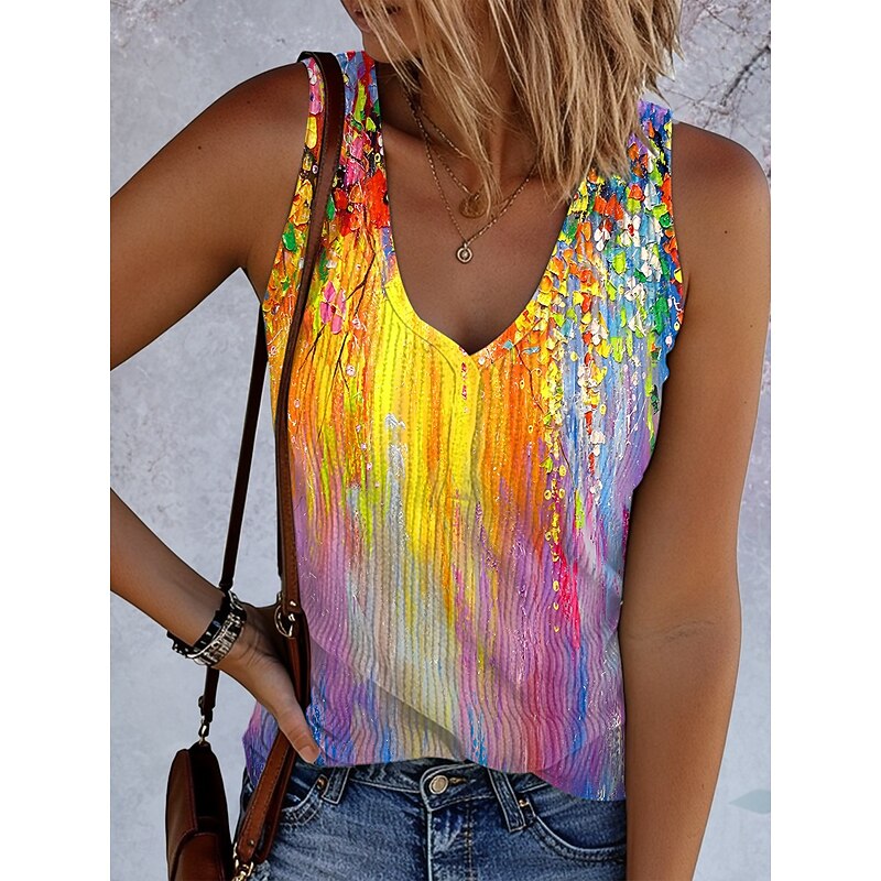 Women's Camisole Tank Top Graphic Geometric Vintage Stylish Ethnic Sleeveless V Neck Regular Tops Daily Print Yellow Blue Purple Green Summer Spring4