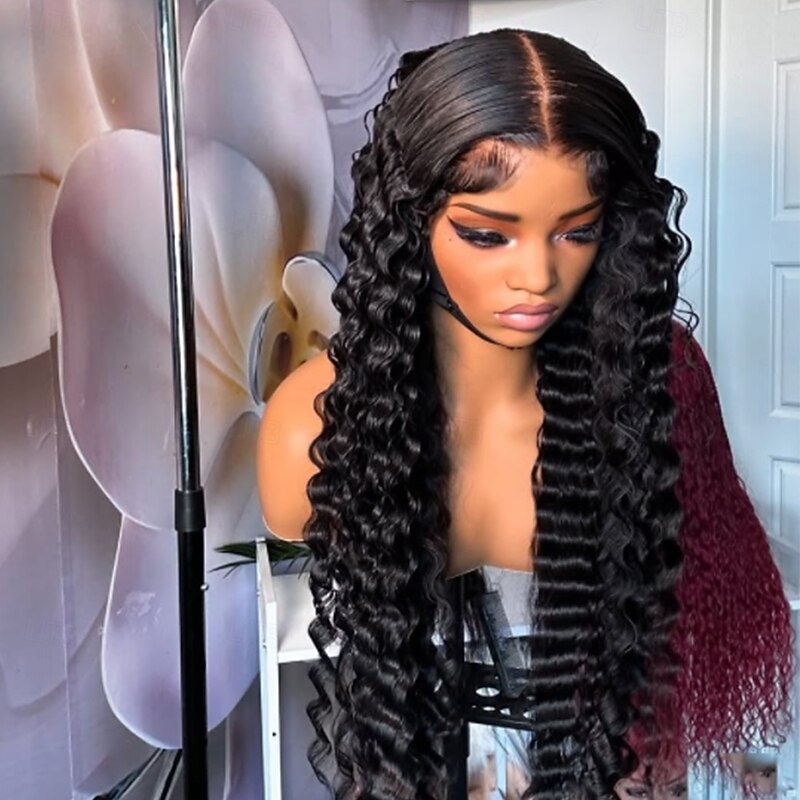 Unprocessed Virgin Hair 5x5 Closure 13x4 Lace Front Wig Free Part Brazilian Hair Deep Wave Black Wig 130% 150% Density 100% Virgin Glueless Pre-Plucked For Women Long Human Hair Lace Wig2