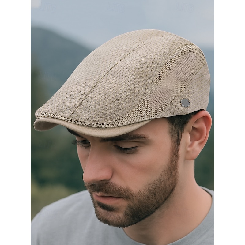 Men's Mesh Flat Cap with Adjustable Strap – Breathable and Lightweight Summer Newsboy Hat for Outdoor Activities, Casual Wear and Daily Us