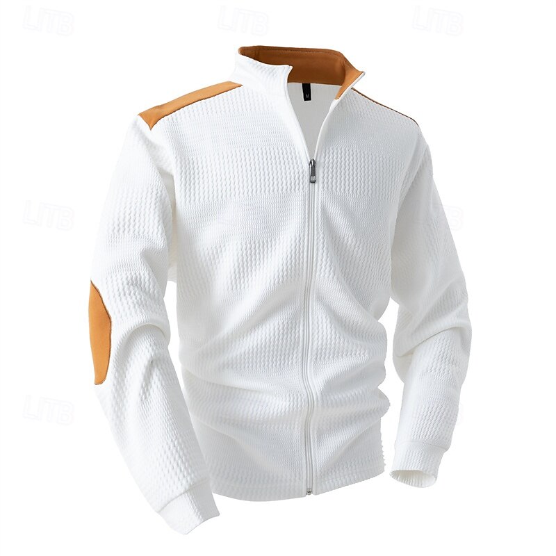 Men's Sweatshirt Full Zip Sweatshirt Black White Blue Khaki Gray Standing Collar Color Block Jacquard Patchwork Pocket Sports & Outdoor Daily Holiday Polyester Streetwear Basic Casual Spring Autumn2