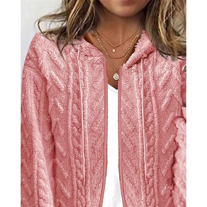 Women's Cardigan Streetwear Casual Solid Color Chunky Hooded Zipper Knitted Long Sleeve Regular Tops Knit Outdoor Daily Holiday Pink Fall Winter3
