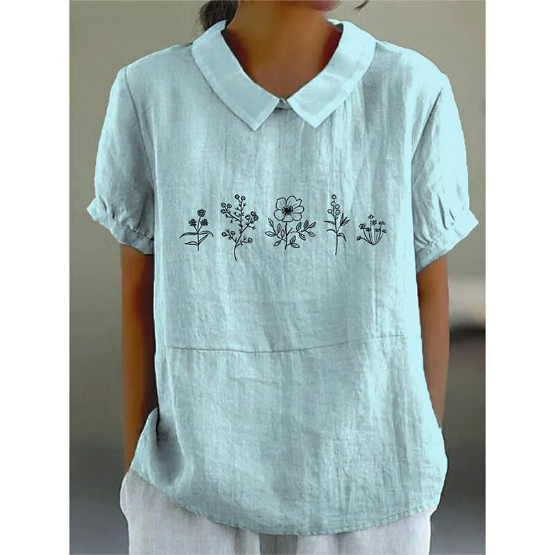 Women's Blouse Floral Graphic Elegant Vintage Tropical Short Sleeve Shirt Collar Peter Pan Collar Regular Tops Work Daily Holiday Print White Pink Blue Gray Summer Spring2