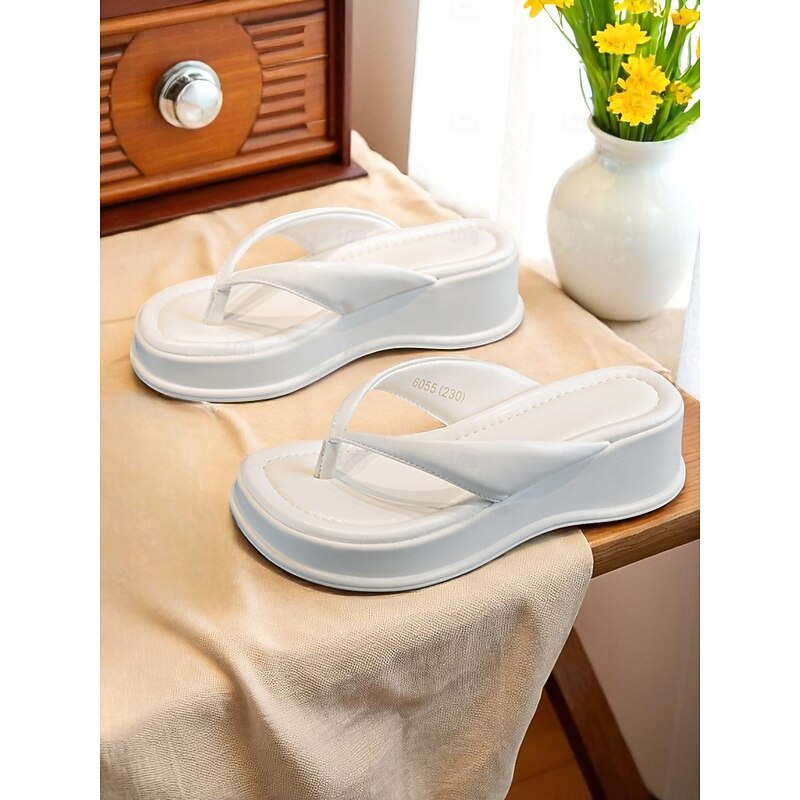 Women's Black Platform Flip Flop Sandals - Casual Cushioned Wedge Slippers for Summer Outings and Daytime Dates2