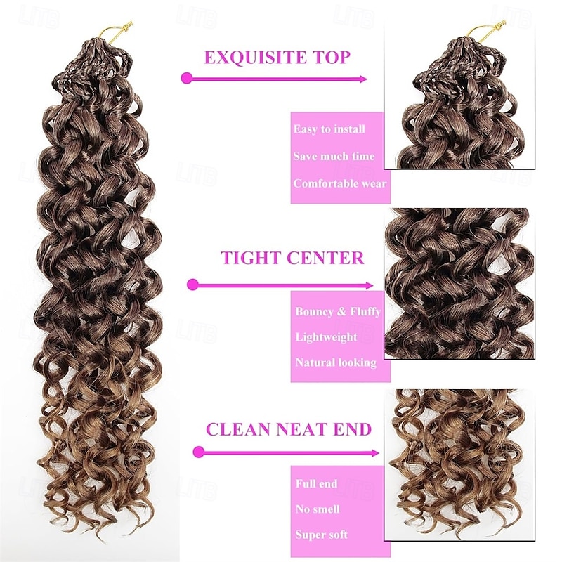 18 Inch Pre Looped Crochet Hair for Black Women - Gogo Curl/Beach Curl/Ocean/Water/Deep Wave Crochet Hair 8 Packs Synthetic Hair Tangle-Free Natural Look Curly Hair Extensions3