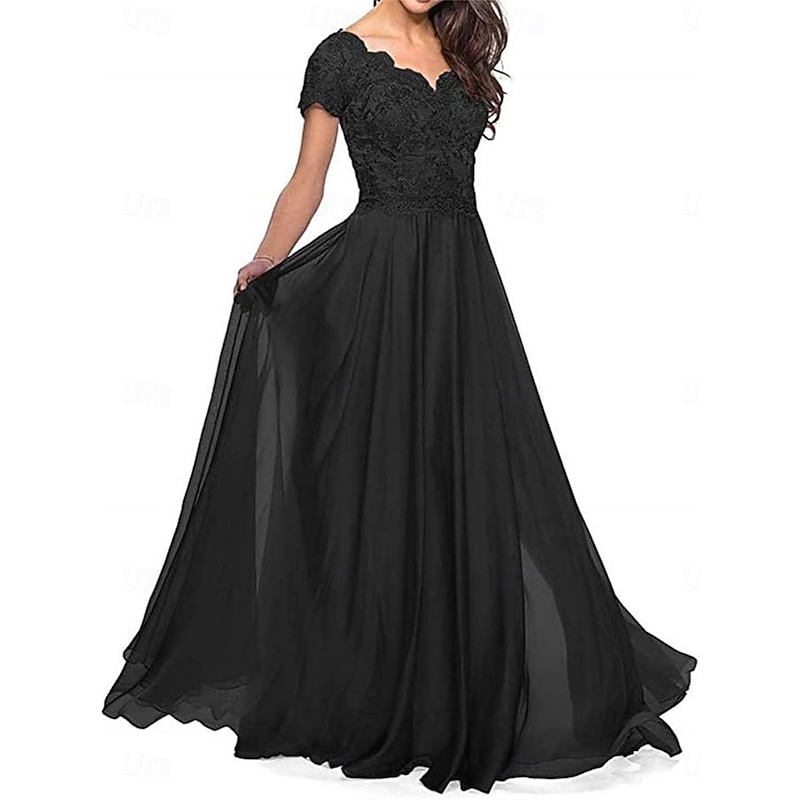A-Line Mother of the Bride Dress Elegant Sweetheart Floor Length Polyester Short Sleeve with Pleats4