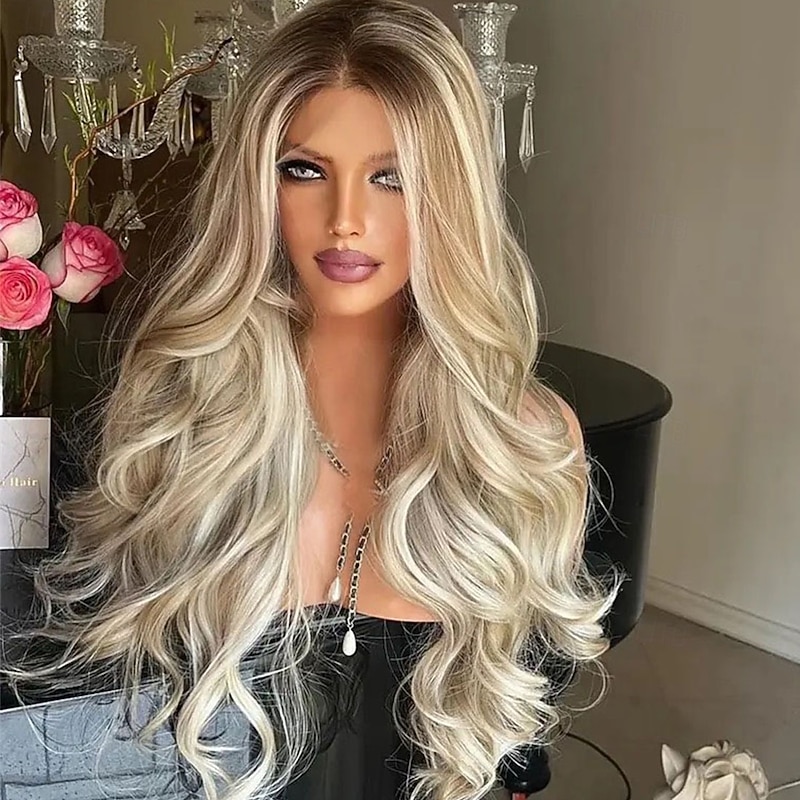 Unprocessed Virgin Hair 5x5 Closure 13x4 Lace Front Wig Free Part Brazilian Hair Wavy Blonde Wig 130% 150% Density with Baby Hair Highlighted / Balayage Hair 100% Virgin Glueless Pre-Plucked For Women2