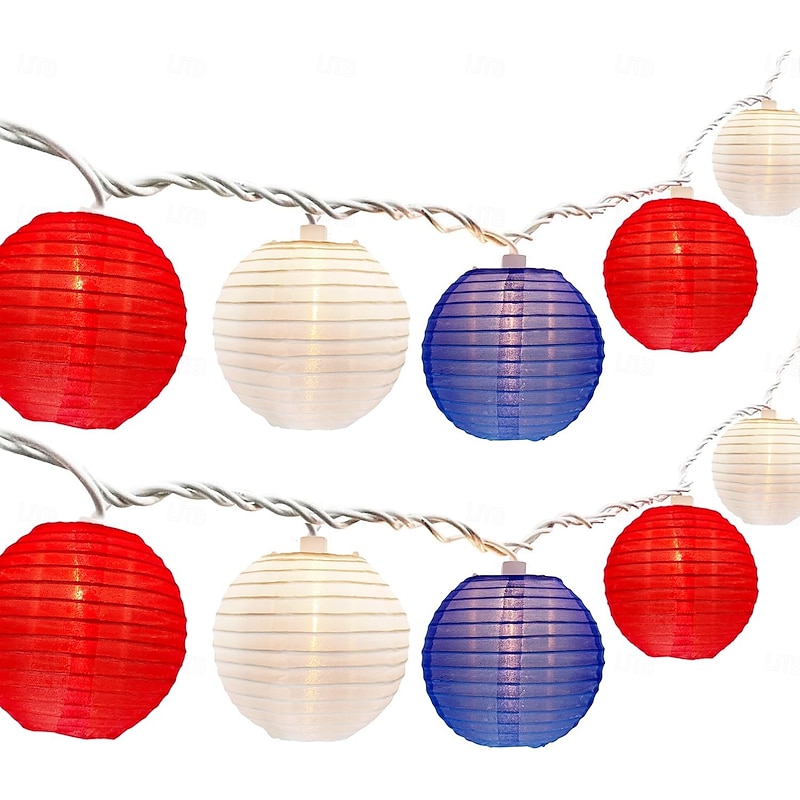 1 Pc 3M-20 LED Patriotic Laterns String Lights July 4th Independence Day Red, White, Blue Lantern Indoor and Outdoor Party Patriotic Atmosphere Waterproof Battery Box Remote Control