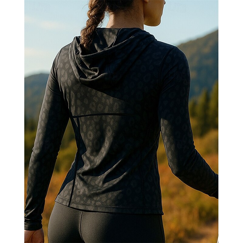 Women's Outdoor Jacket Hiking Jacket Outdoor Breathable Quick Dry Lightweight Elastic Hiking Outfits Hiking Clothes Spring Autumn / Fall Jacket Tennis Golf Running Printing Black2