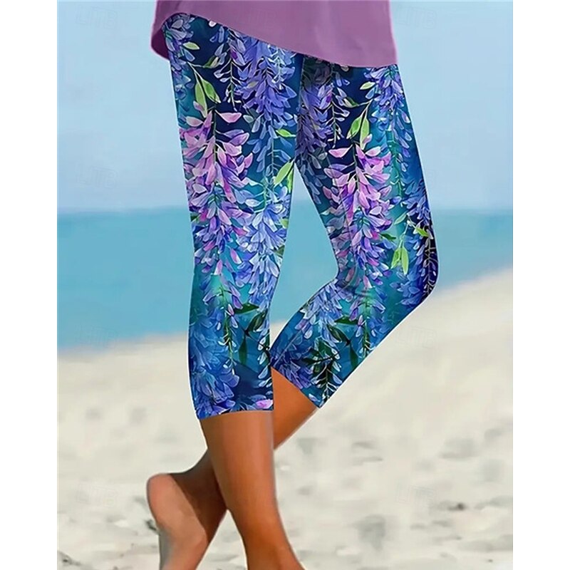 Women's Leggings Anti Chafing Shorts Cozy Leggings Fashion Streetwear Calf-Length Natural Flower Elastic Waist Comfortable Breathable Stretchy Daily Wear Festival Black 1# Black 2# Black White Summer2