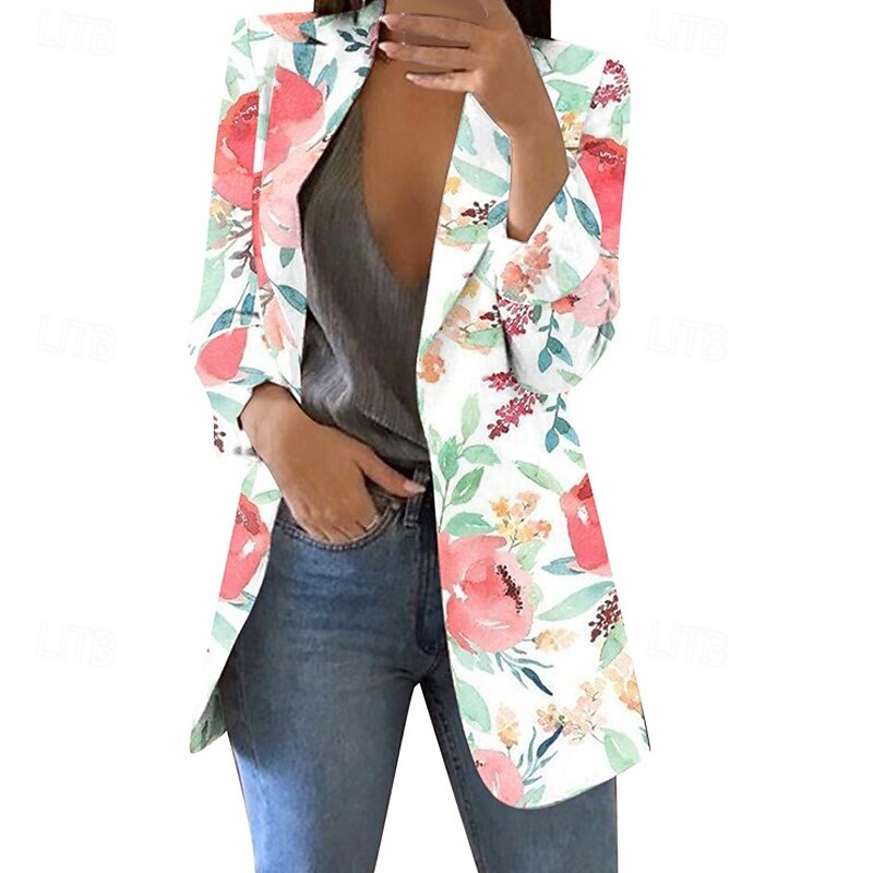 Women's Blazer Comfortable Print Elegant Fashion Casual Floral Going out Casual Daily Cardigan Regular Lapel Regular Fit Long Sleeve Outerwear Yellow Pink Blue Spring Fall2