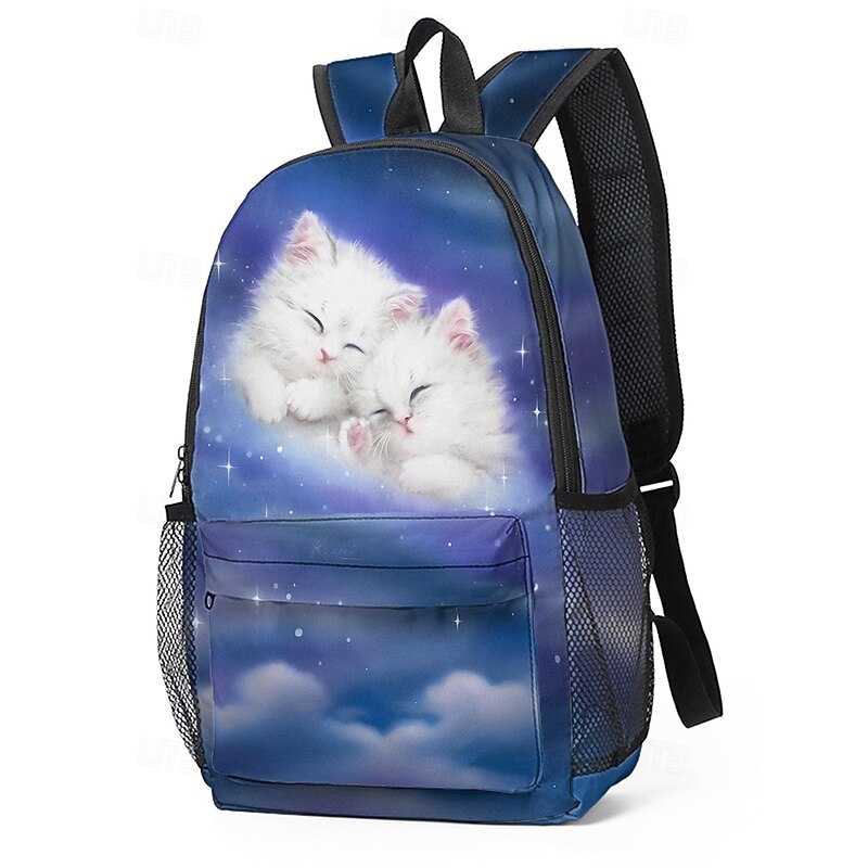 Girls' Cute Cat Print Backpack, Lightweight School Bag with Mesh Pockets and Large Capacity, Cartoon Kitten Design for Elementary Students and Daily Use Kayomi Harai4