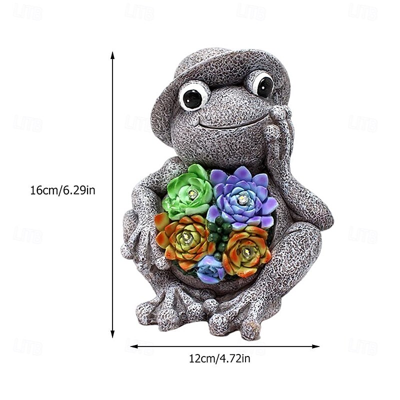 1 Pc Outdoor Solar Hat Frog Handheld Luminous Succulent Decorative Light Summer Courtyard Garden Lawn Path Pond Landscape Light4