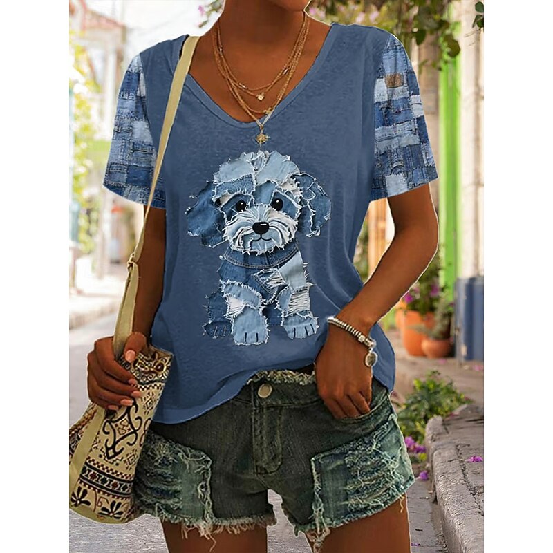 Women's T Shirt Graphic Animal Vintage Stylish Classic Short Sleeve V Neck Regular Tops Daily Print White Navy Blue Gray Light Blue Summer Spring4