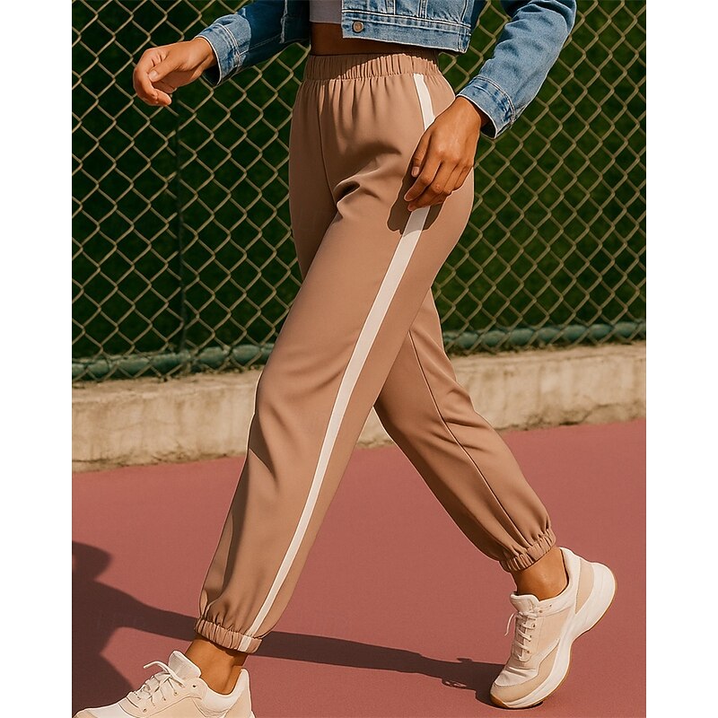 Women's Running Pants Outdoor Pants Elastic Waistband Pants / Trousers Sports & Outdoor Casual Sun Protection Lightweight Breathable Running Regular Fit Sportswear Activewear Color Block Brown Beige4