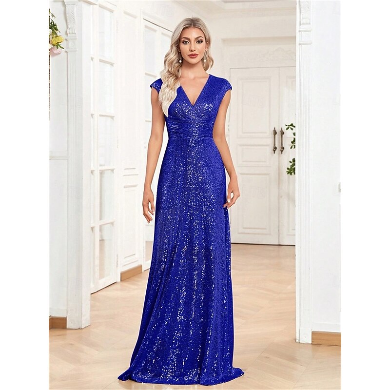 A-Line Quinceanera Dresses Elegant Dress Formal Wedding Floor Length Sleeveless V Neck Polyester with Sequin