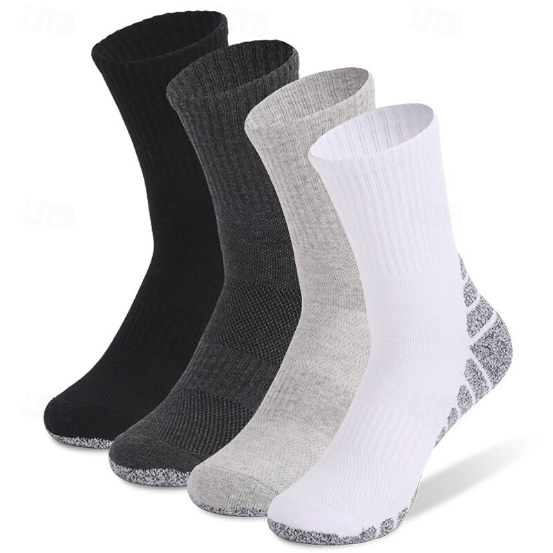 1 Pair Men's Hiking Socks Running Socks Sports Socks Breathable Anti Blister Sweat-Wicking cushioned Outdoor quarter crew Patchwork Cotton Dark Grey Black White for Running