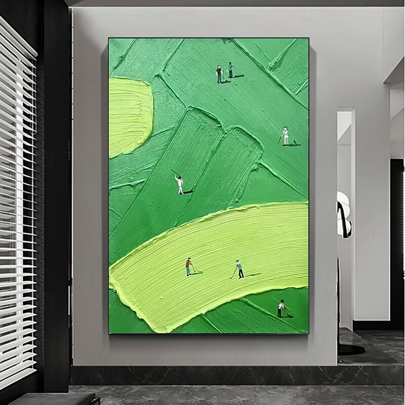 Handmade Oil Painting Canvas Wall Art Decoration Green Thick Oil Golf Abstract Painting for Home Decor Stretched Frame Hanging Painting/Rolled Frameless Unstretched Painting3