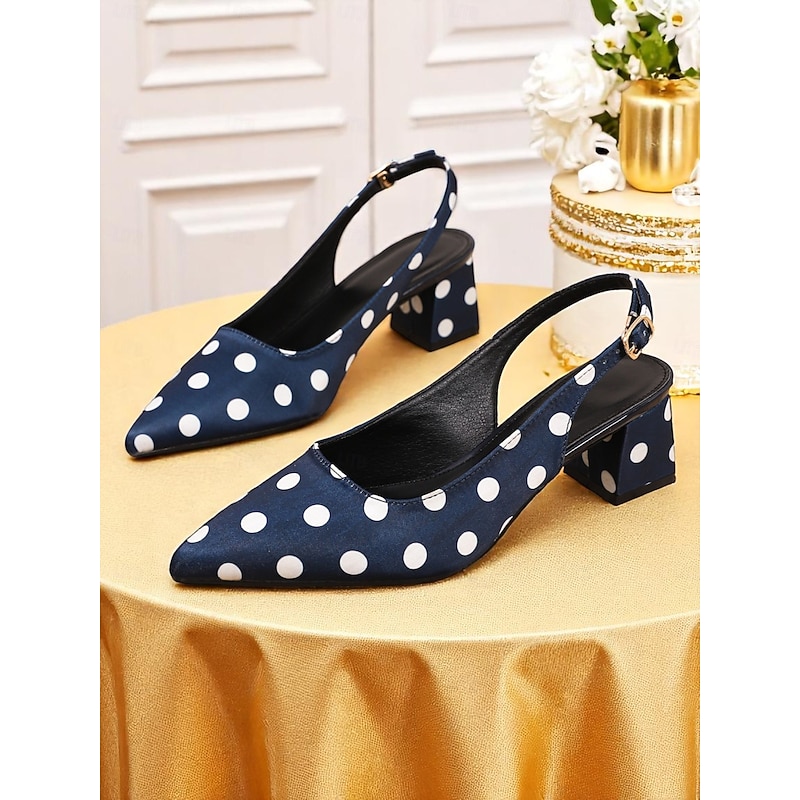 Women's Polka Dot Slingback Block Heel Pumps – Vintage 1950s Style Dress Shoes for Parties, Office, and Retro Events4