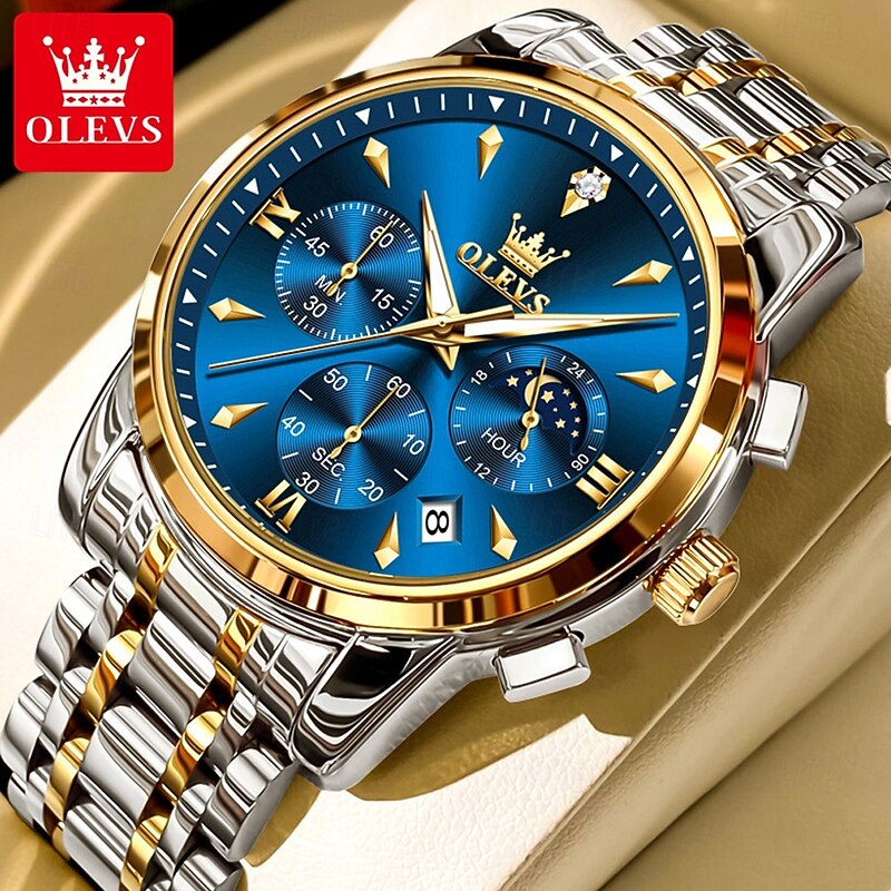 OLEVS 3639 Top Brand Original Quartz Watch Multifunctional Chronograph Watch For Men Waterproof Luminous Moon Phase Watch2
