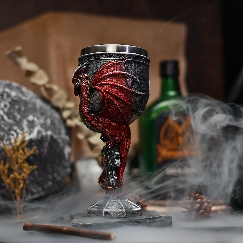3D Evil Dragon Wine Glass, Western Dragon Stainless Steel Goblet, Dragon Warrior Sculpted Stemmed Wine Cup, Unique Fantasy Red Wine Glass4