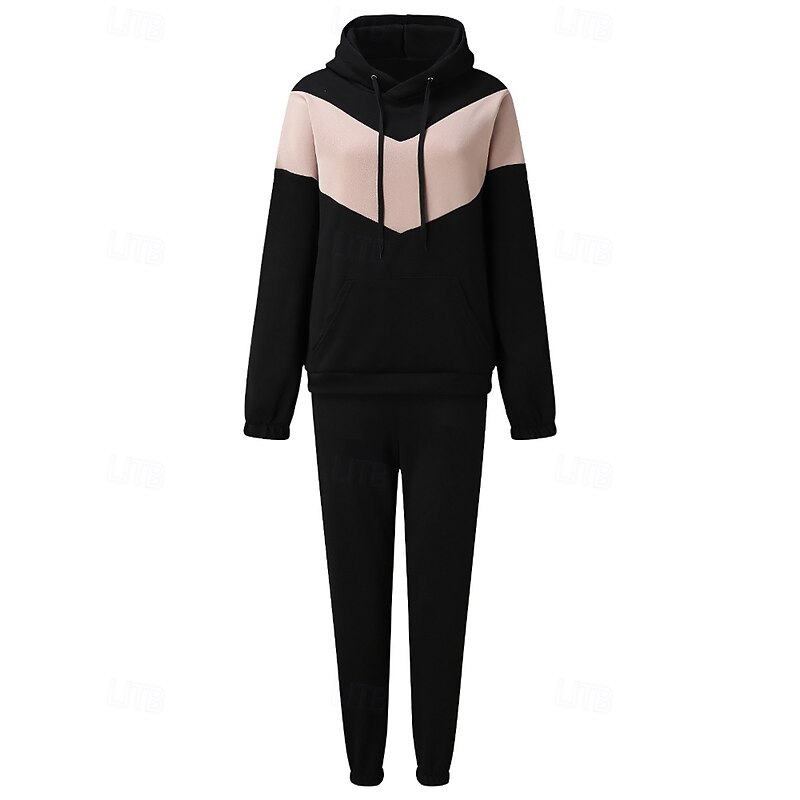 Women's Tracksuit Sweatpants Lace Pocket Color Block Clothing Suit Fall Black Pink Spandex Gym Athleisure Running Thermal Warm Windproof Long Sleeve Sport Activewear Stretchy Regular Fit2