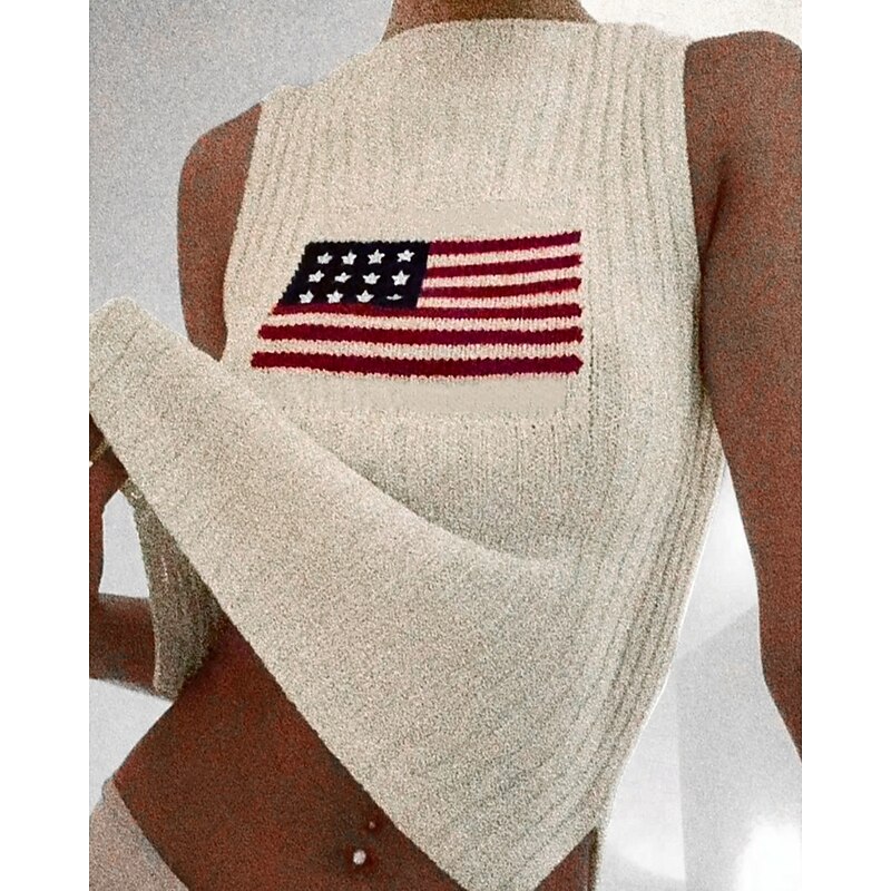 Women's Sweater Vest Casual Soft Star Ribbed Crew Neck Knitted Sleeveless Regular Tops Knit Holiday Going out Weekend Beige Fall Winter