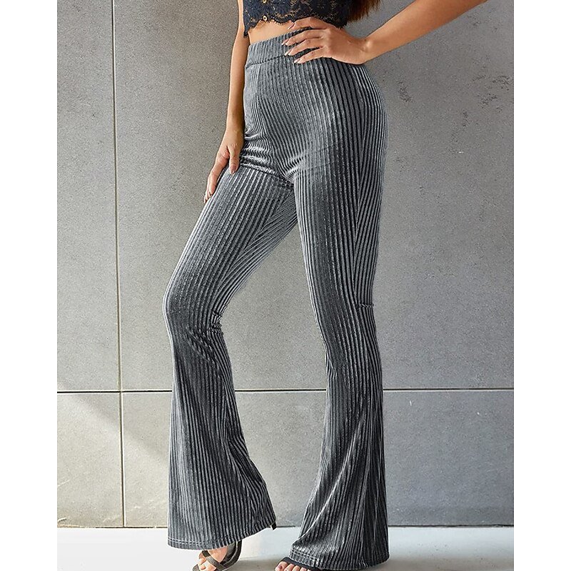 Women's Corduroy Pants Bell Bottom Fashion Streetwear Full Length Natural Plain Elastic Waist Outdoor Comfortable Outdoor Street Weekend claret Deep Green Apricot Grey Fall Regular Fit3