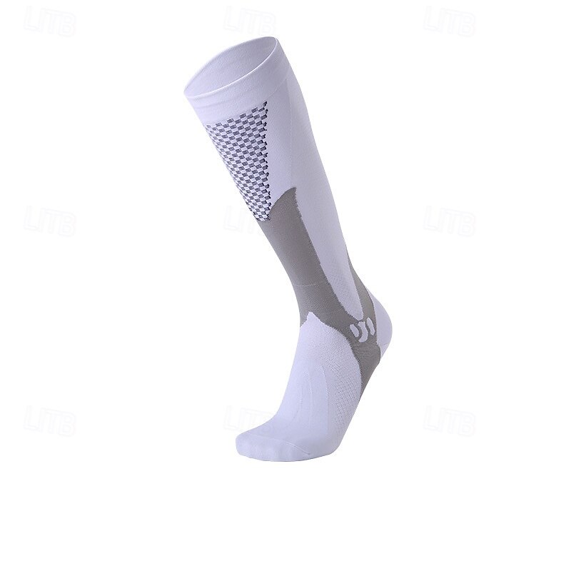 1 Pair Women's Compression Socks Hiking Socks Running Socks Ski Socks Sports Socks Breathable Anti Blister Compression Sweat-Wicking Outdoor Over The Calf Patchwork Nylon Black White Orange for Ski3