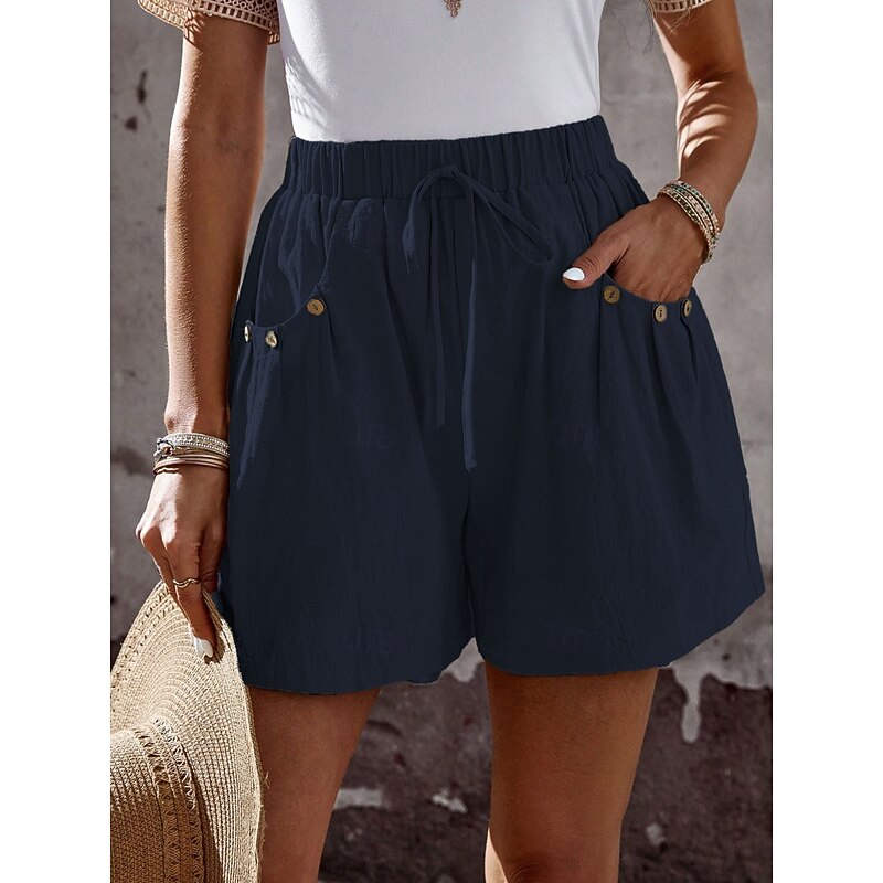 Women's Chinos Shorts Fashion Streetwear Basic Short High Waist Plain Pocket Elastic Waistband Comfy Soft Comfortable Micro-elastic Outdoor Vacation Street Navy Black White Summer Spring Regular Fit2