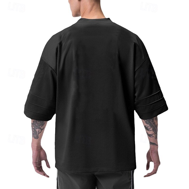 Men's Plus Size T Shirt Tee Top V Neck Short Sleeve Fashion Outdoor Vacation Daily Cross Black White Polyester Clothing Apparel3